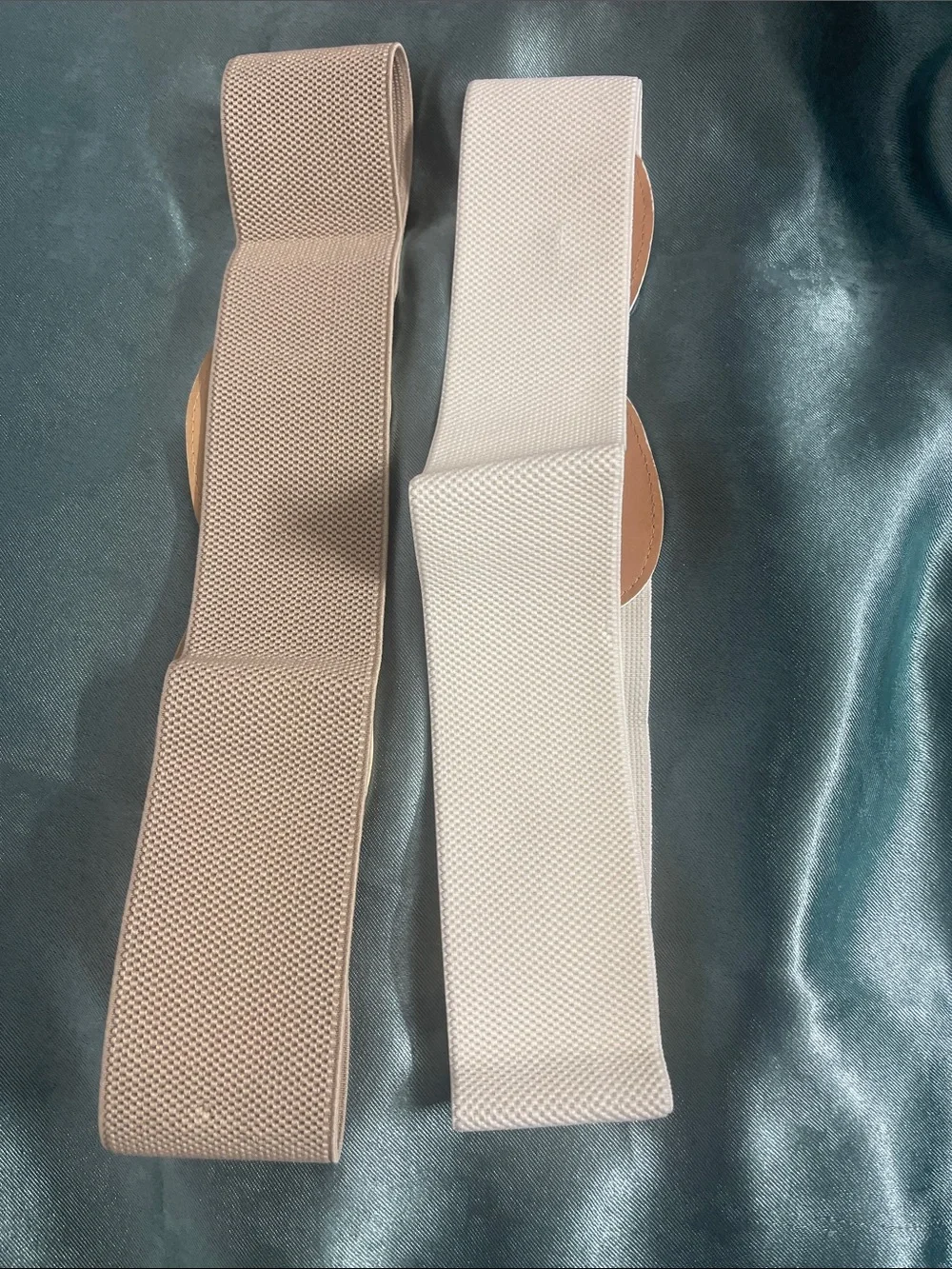 2 PCS - Elastic Waist Belt with Decorative Metal Buckle - Beige and Ivory